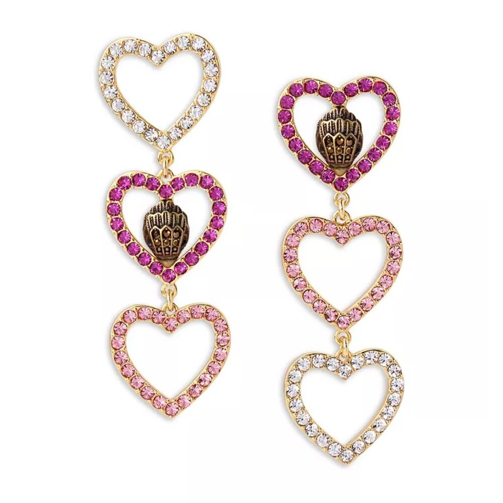 Kurt Geiger London Crystal Heart Eagle Head Mismatch Drop Earrings Pink